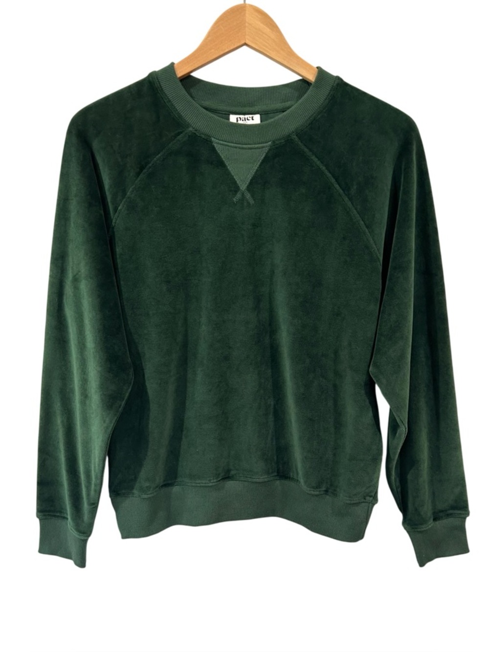 Pact women’s cotton Velour Crew pullover Sweatshirt S green NWOT